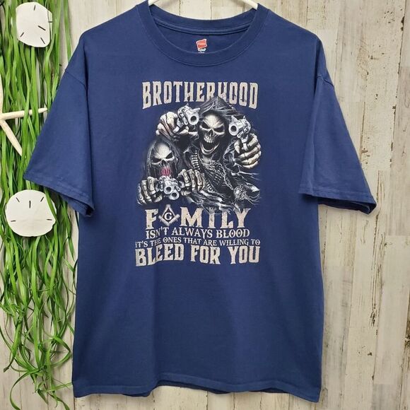 Brotherhood Graphic Tee Shirt Blue Size Large - Picture 1 of 5
